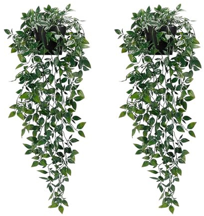 Künstliche Hängepflanzen mit Töpfen, 2 Stück Künstliche Pflanzen mit Töpfen, Kunstpflanze Hängend, Topfpflanze Künstlich, Kunstpflanzen wie Echt, Fake Plant für Büro, Garten, Party, Wanddekoration