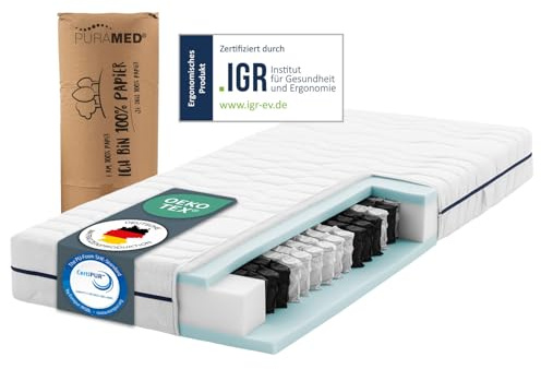 PURAMED Taschenfederkernmatratze 90x200 cm | Härtegrad H3 | Höhe 20 cm | ergonomische 7-Zonen Matratze | waschbarer Mikrofaser-Bezug | Oeko-TEX® & CertiPUR Zertifiziert | produziert in Deutschland