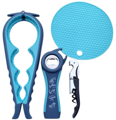Glasöffner Set 4-teilig – Rutschfester Griff – Einfaches Öffnen für Senioren & bei Arthritis – Für Gläser, Dosen, Wein- & Flaschen – Ergonomischer Küchenhelfer