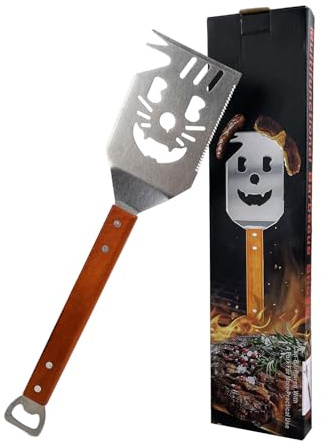 VELLUSTRA BBQ Grillbesteck Set, Edelstahl aus, 41.5 * 8cm Multifunktion mit Holzgriff Grillspachtel, Einzigartige Grillwerkzeuge, Professional Grillbesteck Geschenk für Männer