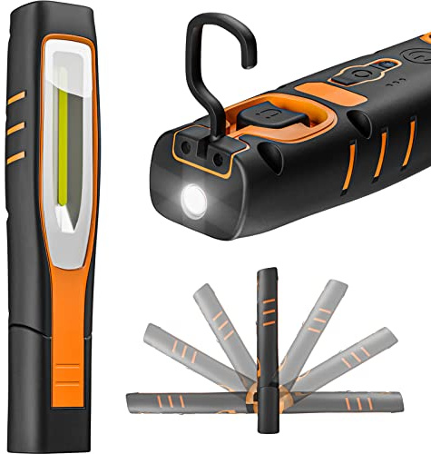 ENUOTEK 7W LED Baustrahler Arbeitslampe, IP65 Dimmbar Werkstattleuchte Taschenlampe Inspektionsleuchte LED, mit Magnet und Zwei Haken Hohe Helligkeit 700Lm und 2600mAh Lithium ionen Akku