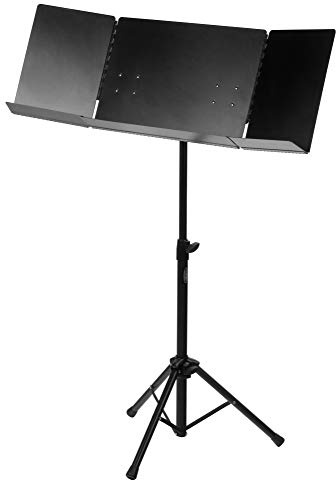 Classic Cantabile Orchesterpult Pro - Ausklappbares Dirigentenpult für Partituren - 3-teilige Notenablage, abnehmbar - Schwarz