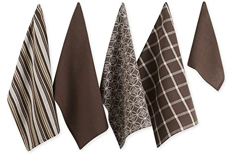DII Sortiert, gewebt Küchenset, Baumwolle, Dunkelbraun, Dishtowel, 18x28 Dishcloth, 13x13, 5
