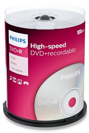 Philips DVD+R Rohlinge High-Speed (4.7 GB /120 Minuten Video, 1-16x Speed, 100er Spindel)