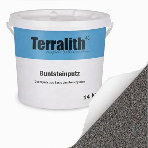 Terralith Buntsteinputz 14kg in grau, Sockelputz für Innen und Außen mit Reinacrylat Bindemittel aus Naturstein, 1-2mm Körnung (BSP28)