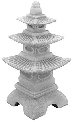 gartendekoparadies.de Steinlampe in Form Einer Pagode japanische Steinlaterne, H. 46 cm, 14 kg, Frostsicher aus Steinguss für Außenbereich (Grau)