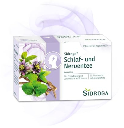 Sidroga Schlaf- und Nerventee – Beruhigender Arzneitee bei nervöser Unruhe & Schlafstörungen - mit Baldrian, Melisse, Passionsblume & Pfefferminze - 20 Teebeutel à 2 g