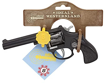 J.G.Schrödel - R88 Cowboy Spielzeugpistole Faschingspistole für Zündplättchen, Spielzeug Revolver für 8-Schuss-Munition, 18 cm, schwarz, (101 0288)