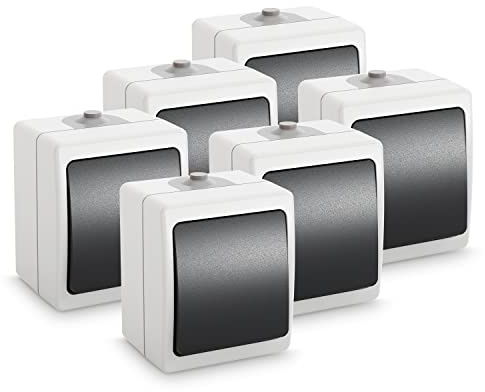 greate 6x Wechselschalter Aufputz - Lichtschalter Aufputz 1fach, IP54, 250V & 10A - Feuchtraum Schalter - Aufputzschalter - Aufputzlichtschalter - Aussenschalter wasserdicht nach IP54