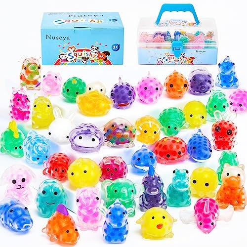 Nuseya 42 STK. Squishy Fidget Toys Mochis Squishy Kawaii Spielzeug für Kinder Squeeze Balls Anti Stress Spielzeug für Mitgebsel Kindergeburtstag Geschenke für Kinder mit Box Keine Duplikate Tiere