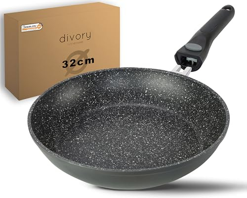 DIVORY große Pfanne 32cm I Abnehmbarer Griff, Induktion, beschichtet, Aluminium – Bratpfanne - Induktionspfanne (Abnehmbarer Griff, 32cm)