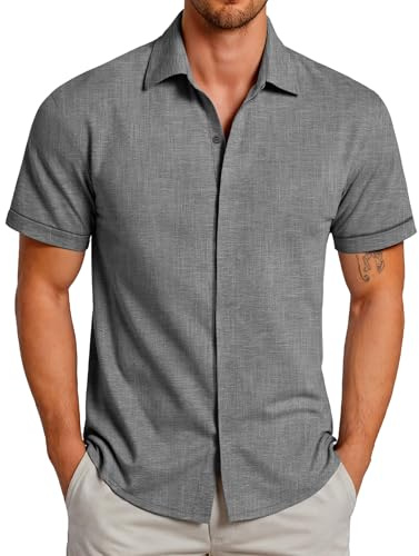 GLESTORE Hemd Herren Kurzarm Sommerhemd Hemden Freizeithemden für Männer Kurzarmhemd Grau XXL