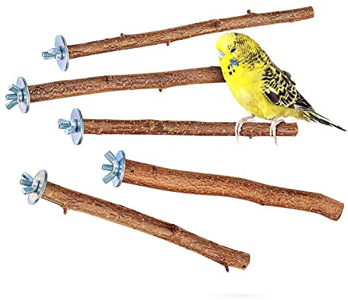Vogelgaleria® 5 herrliche Natur Sitzstangen für Vögel wie Wellensittich, Nymphensittich, Kanarienvogel, Agaporniden | Naturholzstangen für den Vogel als wichtiges Vogelzubehör im Vogelkäfig | Zubehör