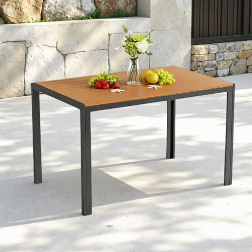 Clevich Gartentisch Wetterfeste, 110x70cm, Outdoor-Esstisch, WPC Balkontisch, Aluminiumrahmen, Wetterfeste Gartenmöbel, Quadratischer Terrassentisch, Teakbraun