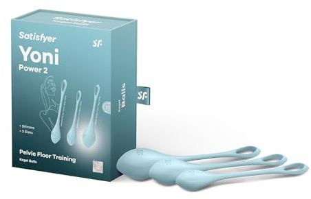 Satisfyer Yoni Power 2 Liebeskugeln | 3er Set Beckenboden-Trainer aus Silikon | Kegelballs für Damen | 22-73 g und 2-3 cm | Für Anfänger & Fortgeschrittene | Medizinisches Silikon | Hellblau