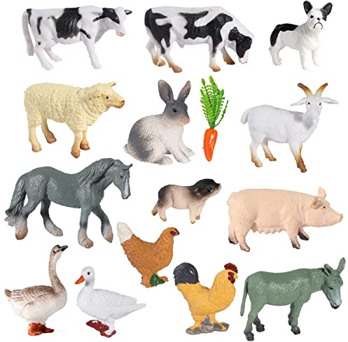 SIENON 15 Stück Bauernhof Tierfiguren Spielzeug Mini Bauernhof Tierfiguren, Scheune Tiere, Miniatur Bauernhof Kuchen Topper Ornamente für Ostereierfüller Tiere Thema Geburtstag Party