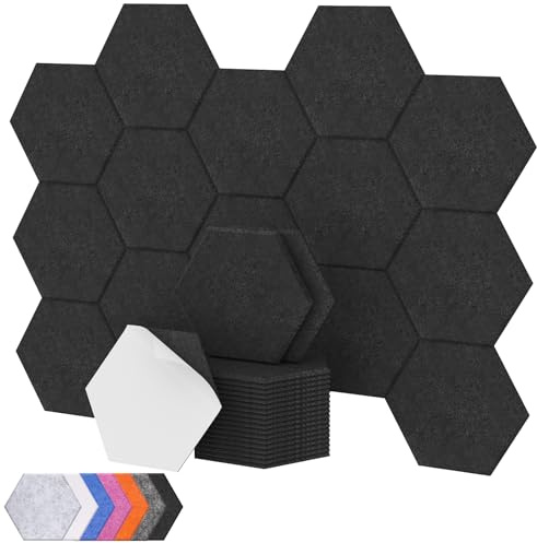 Hexagon Akustikpaneele selbstklebend 18 Stücke, TONOR Schallabsorber Schallschutz mit Hochdichte Wandfliesen Schalldämmung 30x26x1 cm für Studio, Büro, Akustische Behandlung und Gaming deko, Schwarz