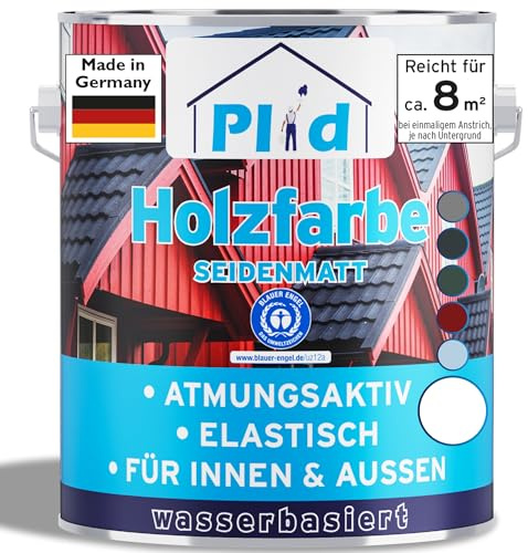 Plid® Holzfarbe Holzlack, Weiß 0,75l - Innen & Außen - Wetterschutzfarbe Weiß Holzfarbe Außen - Dauerhafte Holzschutzfarbe - Farbe für Holz - Lackfarbe Wetterfest - Made in Germany