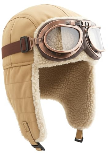 BAIFUMEN Vintage Fliegermütze Unisex, Fliegerhut mit Kunstfell-Ohrenschutz | Kaschmir Pilotenmütze im Retro-Stil für Damen und Herren. Ideal für Winteraktivitäten im Freien