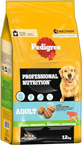 Pedigree Professional Nutrition Adult Hunde Trockenfutter für ausgewachsene Hunde mit Rind und Gemüse 12kg