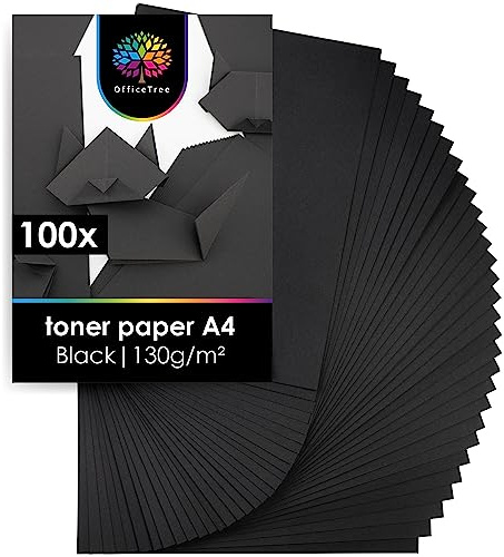 OfficeTree 100 x Tonpapier Schwarz A4 130g - Schwarzes Tonpapier A4 - Bastelpapier - Tonzeichenpapier zum Basteln & Malen & Drucken