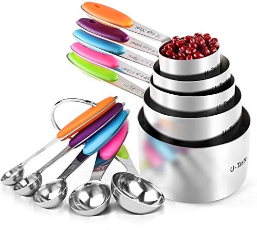 U-Taste Messbecher und Messlöffel Set, 18/8 Edelstahl, 10 Stück, Mehrfarbig | Griff mit Verbesserter Dicke, Amerikanisch