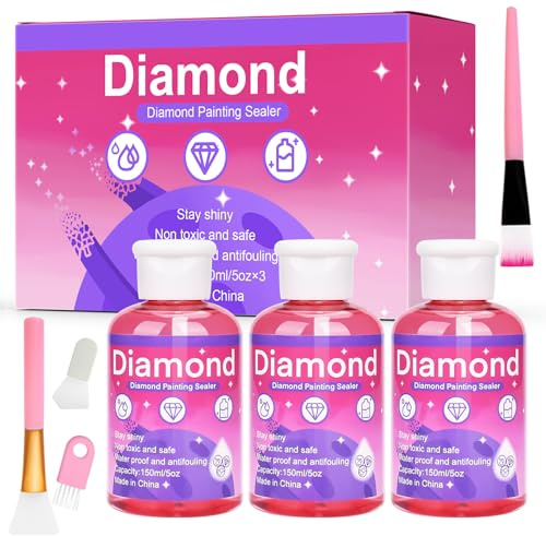 YUTUY Diamond Painting Versiegelung 3x150ml (Mit Pinsel), Zubehör Dauerhaft Geschützt, Transparenter Kleber - Für Strahlend Glitzernde Bilder
