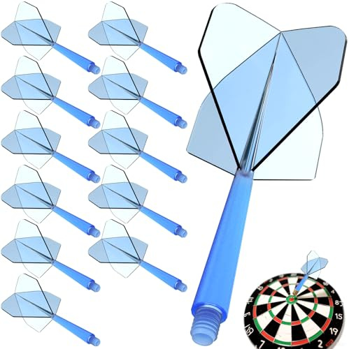 Pyroclasia 12 STK Darts Flights mit Schaft Stabil Darts Zubehör Fusion Flights Dart Flyer mit Schaft Integrierte Festen Flights Kunststoff Dartschäfte Shaft Flight System Kombi(2BA) (Blau)