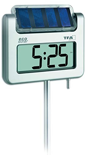 TFA Dostmann Avenue digitales Solar-Gartenthermometer, 30.2026, mit Lichtsensor, Zeitangabe, Höchst-und Tiefstwerte, Höhe 1,145 m, silber