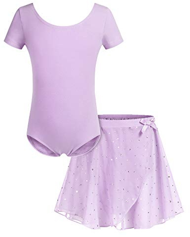 Bricnat Mädchen Ballettkleidung Baumwolle mit Chiffonrock Tütü | Zweiteiliges Tanzoutfit mit Balletttrikot und Chiffonrock für Ballett Gymnastik Training und Auftritte