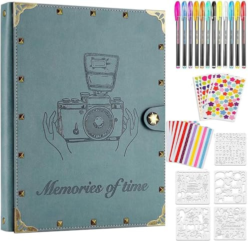 ZEEYUAN Fotoalbum Nieten Scrapbook Selbstgestalten 60 Nachfüllseiten Vintages Fotobuch zum Einkleben mit Zubehör als Geschenk zum Muttertag, Weihnachte, Geburtstag Freunde und Familie