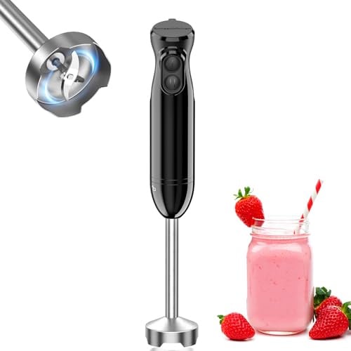 Bonsenkitchen Pürierstab, Stabmixer Elektrischer, 1000W Pürierstab Edelstahl, 2 Geschwindigkeiten, für Babynahrung, Suppe, Smoothies, Püree, Sauce hand blender, Schwarz, HB3201