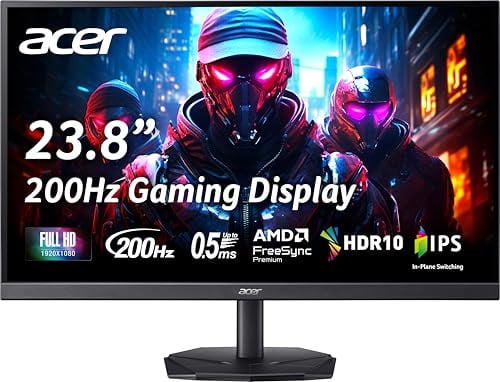 Acer Nitro KG242YX1 Gaming Monitor 23.8 Inch (60 cm Screen) Full HD, IPS, 200Hz, 1ms/0.5ms (GTG, Min.), 2xDP 1.4, 2xHDMI 2.0, Freesync Premium
