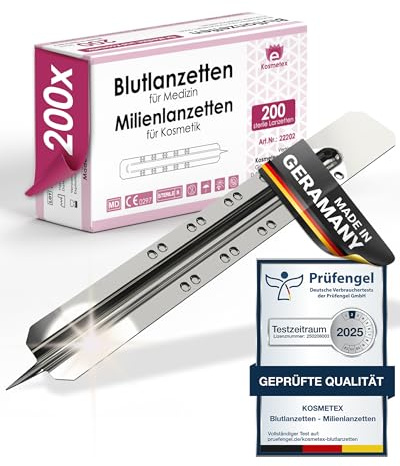 200x Milienlanzetten, Lanzette, sterile spitze Kosmetex Blutlanzette, Einweglanzette