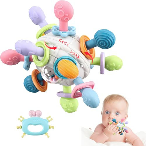 Greifball Baby-Spielzeug,sensorische Beißring-Spielzeuge, Silikon-Beißring, Motorik-Spielzeug, Montessori-Frühbildungs, Babyrassel, Babyspielzeug für Babys von 3-18 Monaten