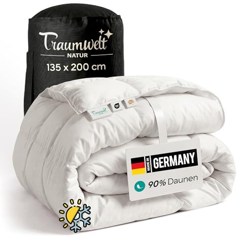 Traumwelt Natur Made in Germany Daunendecke 135x200 cm aus 90% Daunen und 10% Federn, für alle Jahreszeiten, Allergiker geeignet (nomite), Öko-Tex 100 Klasse 1 Zertifiziert, Downpass