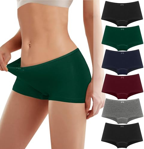 Lakpoau Unterhosen Damen Panties Boxershorts Baumwolle Pantys Atmungsaktiv Baumwolle Hipster Damen Höschen Unterwäsche Frauen mit Baumwoll Schritt 6er Pack