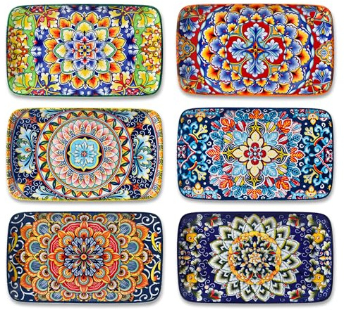 vancasso Servierplatten Porzellan, SIMI Rechteckige Teller Set, 6 teiligs Böhmischer Speiseteller, Teller Set 6 Personen 22 x 13 x H 2,3cm