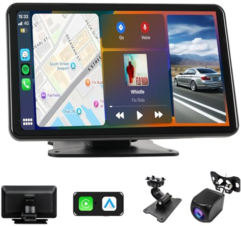 Haudio Carplay Display,für Wireless Carplay und Android Auto,HD Touchscreen Tragbarer CarPlay Bildschirm mit 1080P Rückfahrkamera|IPS Touchscreen|Bluetooth|Mirror Link|FM|AUX (7 Zoll)