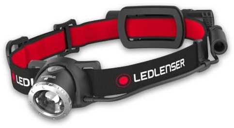Ledlenser H8R Stirnlampe LED, aufladbar mit Lithium 18650 Akku, 600 Lumen, fokussierbar, bis zu 120h Laufzeit, rotes Rücklicht, schwenkbar, USB Ladekabel, Headlamp