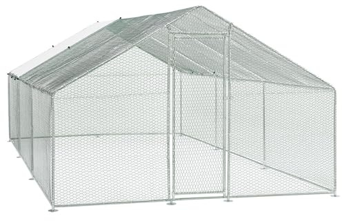 Juskys Freilaufgehege 3x6x2 m begehbar aus Metall, Hühnerstall | 16 m² Lauffläche, Tür mit Riegel, aufrecht betreten, Freigehege für Hühner und Kleintiere, PE-Regenplane