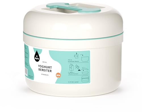 My.Yo® Joghurtbereiter ohne Strom – Farbe Mint – inkl. 2X Bio-Joghurtferment – BPA-freier Innenbehälter, spülmaschinengeeignet – für 1 L frischen Joghurt zuhause