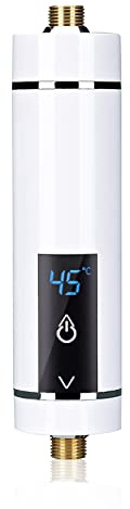 Elektrischer Durchlauferhitzer, Mini Elektrischer Warmwasserbereiter mit Digitalanzeige, Einstellbare Temperatur Tankloser Durchlauferhitzer für Küche Bad Waschen (Weiß 3500W)
