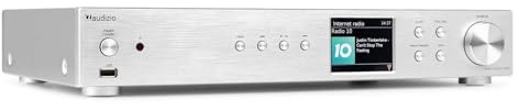 Audizio Adria - Internetradio WLAN Radio mit Bluetooth, DAB Tuner für HiFi Anlage, Spotify Connect, HiFi-Tuner, Internet Radio, Digitalradio, USB, AUX, RCA Out, Optical, inkl. Fernbedienung - Silber