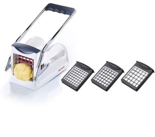 Westmark Pommesschneider - mit Soft-Touch-Hebel mühelos Gemüsesticks, Pommes & Co. zubereiten - Gemüseschneider inkl. 3 Edelstahl-Einsätzen (weiß-anthrazit)