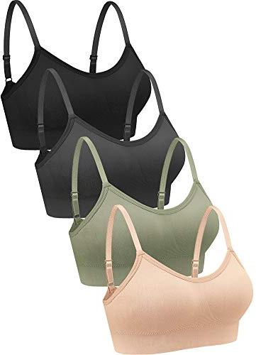 Geyoga 4 Stück Damen Sport BH | Burstier Sport BHs für Damen, Komfort Gepolsterte Yoga Bustier, Bequem ohne Bügel, mit Dünnen Träger