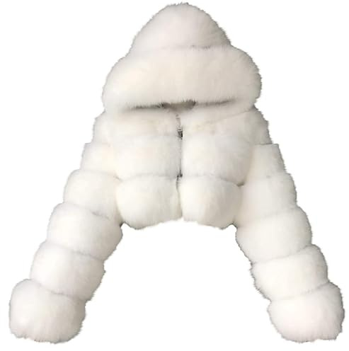PengGengA Damen Kunstpelz Mantel Winterjacke Kurz Kunstpelz Mäntel Winter Pelzmantel mit Kaputze Rundhals Felljacke Outwear Oberteile Tops