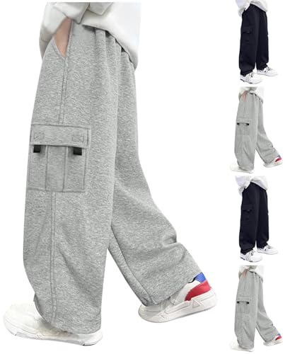 XINYUNZU Jungen Hose Baumwolle Jogginghose Baggy Cargohose Kinder Sporthose Outdoorhose Frühling Sweatpants Track Pants Elastische Taille Freizeithose Angebote Grau 10 Jahre