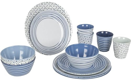 Bo-Camp - Geschirr - 100% Melamin - 16 Stück - Mix & Match - Blau