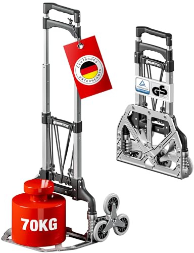 ATHLON TOOLS Treppensteiger Sackkarre klappbar TÜV GS-geprüft – Profi Treppensackkarre aus Aluminium leicht - Extra Langer Griff 110cm & Ladefläche mit Anti Rutsch Pads - Transporthilfe für Treppen